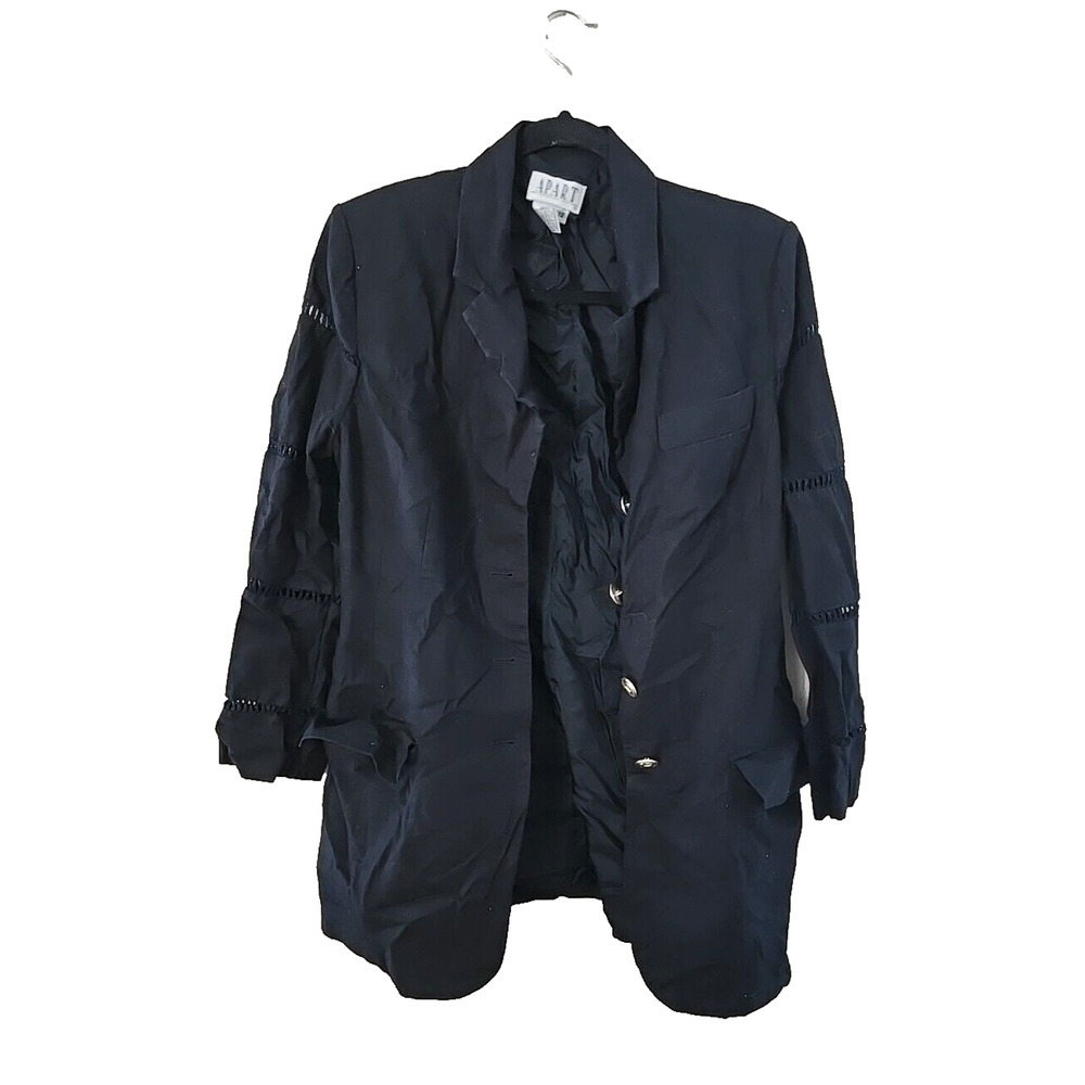 VTG Apart Impressions Black Linen Blend Career Casual Blazer Jacket Womans Sz 12